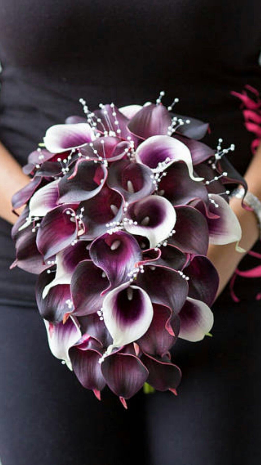 Calla Lily Bouquet, Cascading Bridal Plum Wedding Real To 