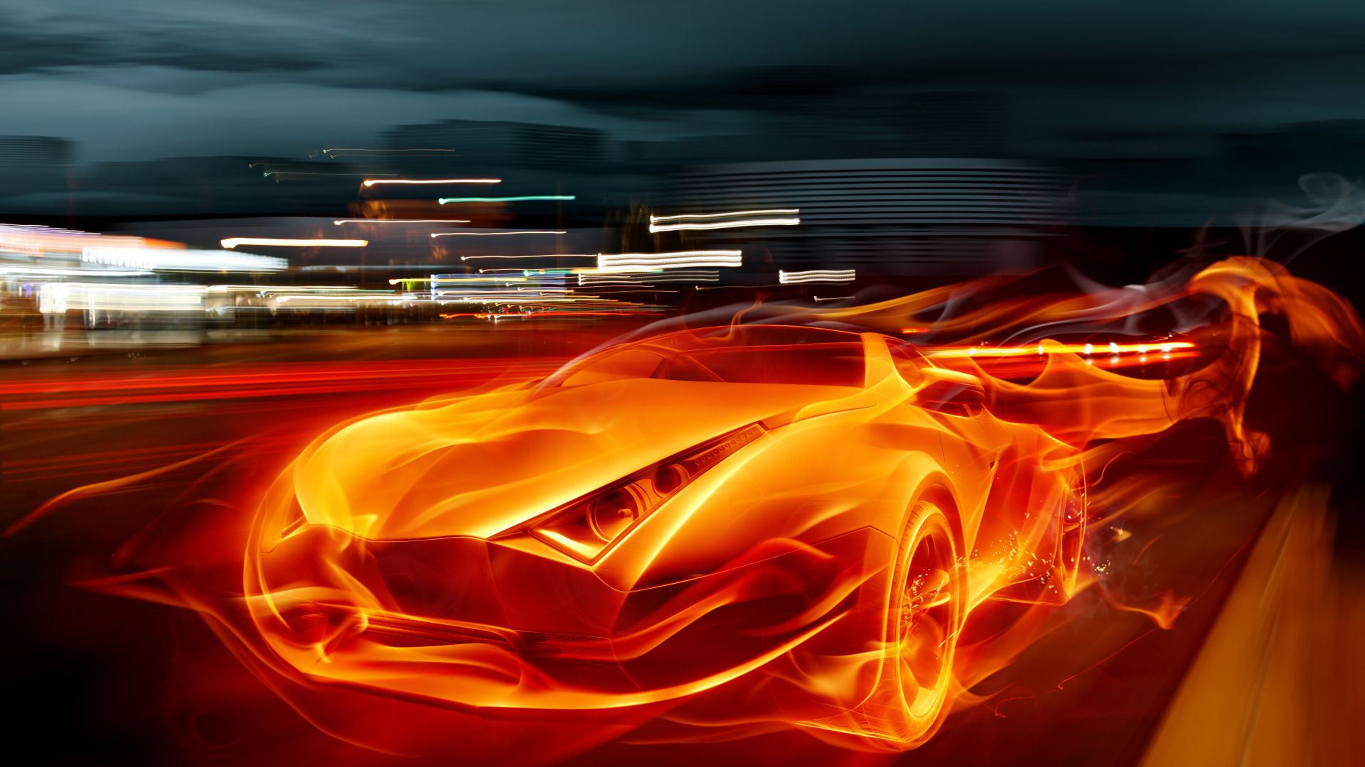 The Flames On Car Photo, Fire Engine Abstraction 