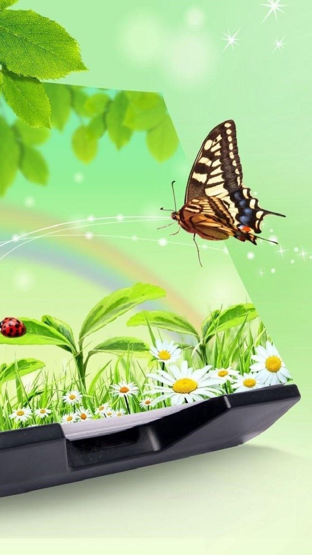 Картинка 3D Green Nature With Butterfly на Iphone Plus