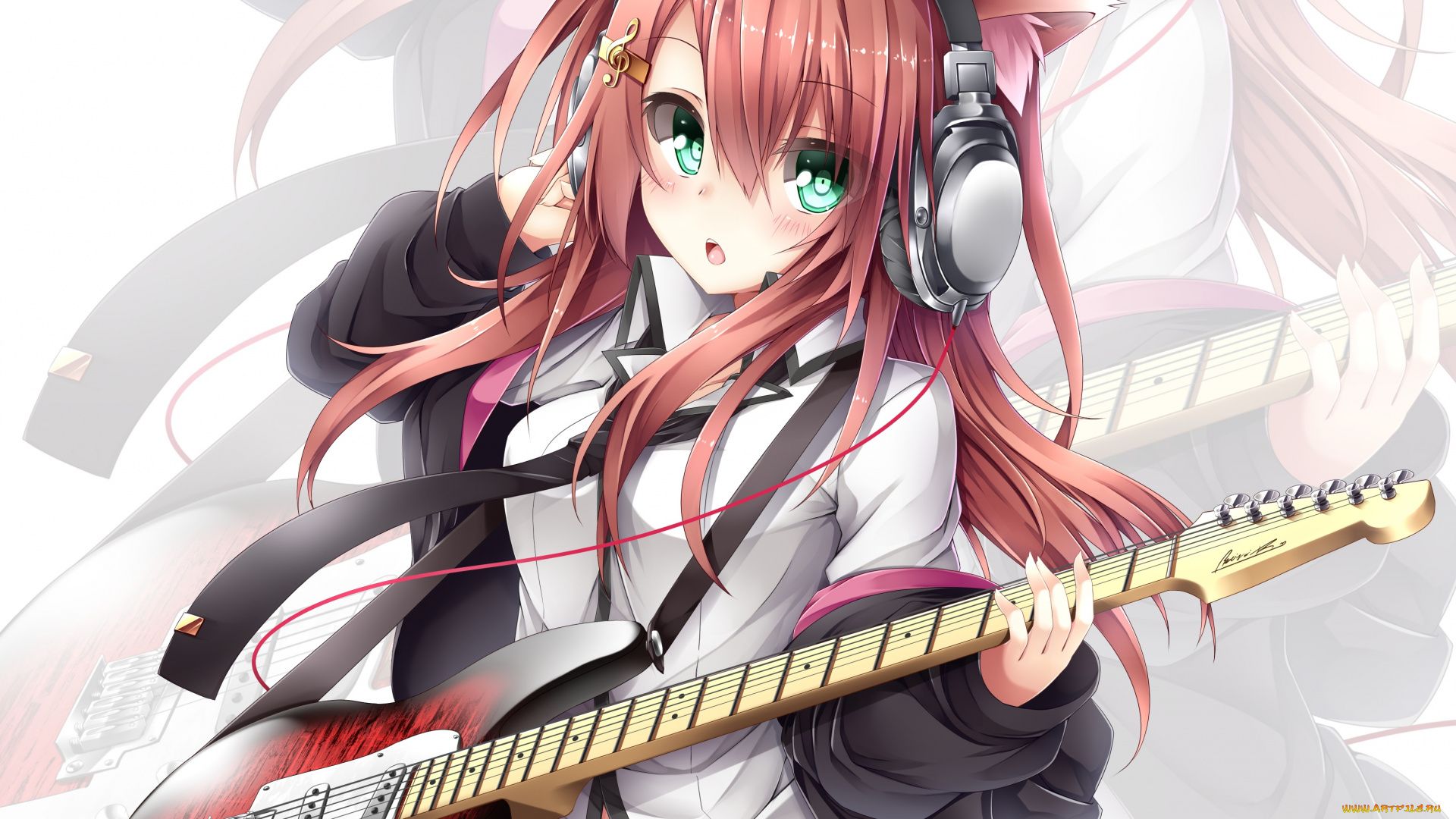 Neko Anime Girl With Guitar