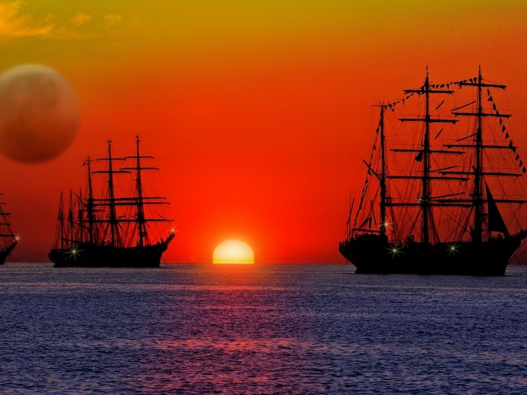 Ship At Sunset