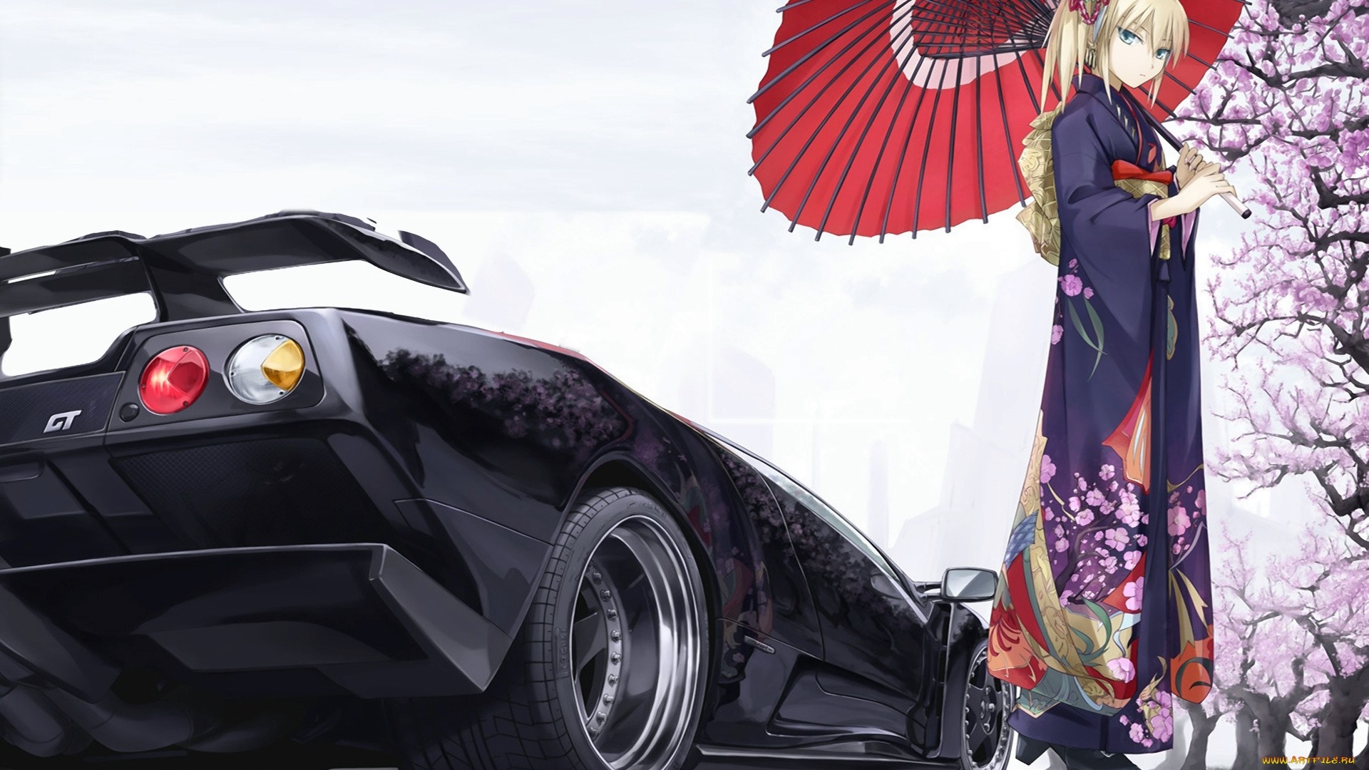 Anime Girl With Car Wallpaper Download Full