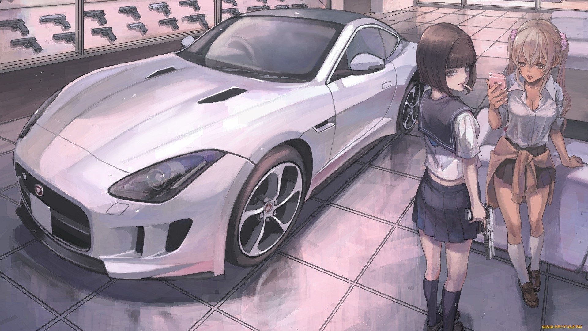 Anime Girl With Car Wallpaper Free Download
