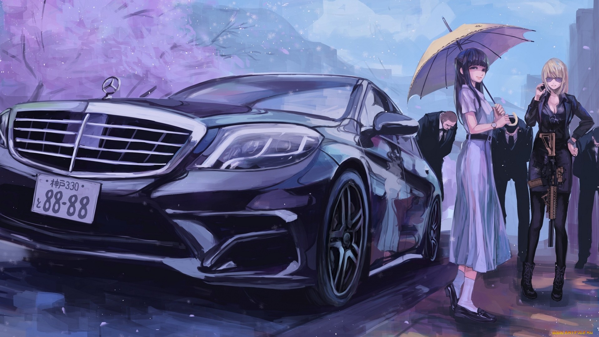 Anime Girl With Car Wallpaper HD