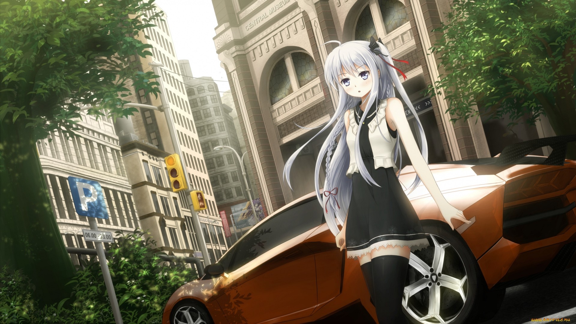 Anime Girl With Car Wallpaper Image