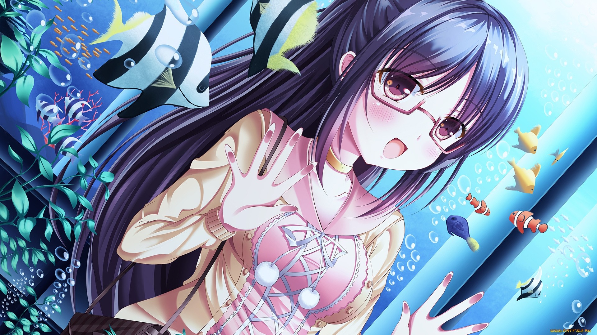 Anime Girl With Glasses Background Wallpaper