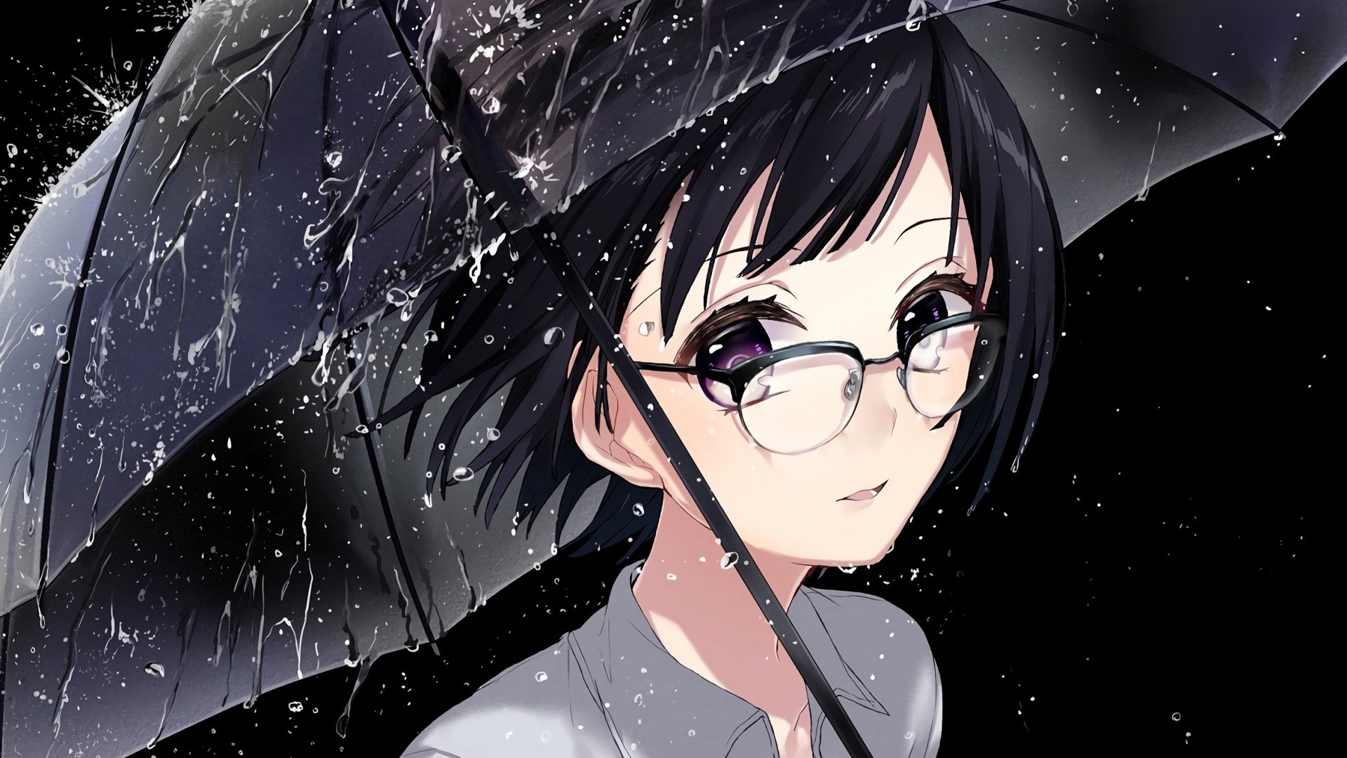 Anime Girl With Glasses Full HD Wallpaper