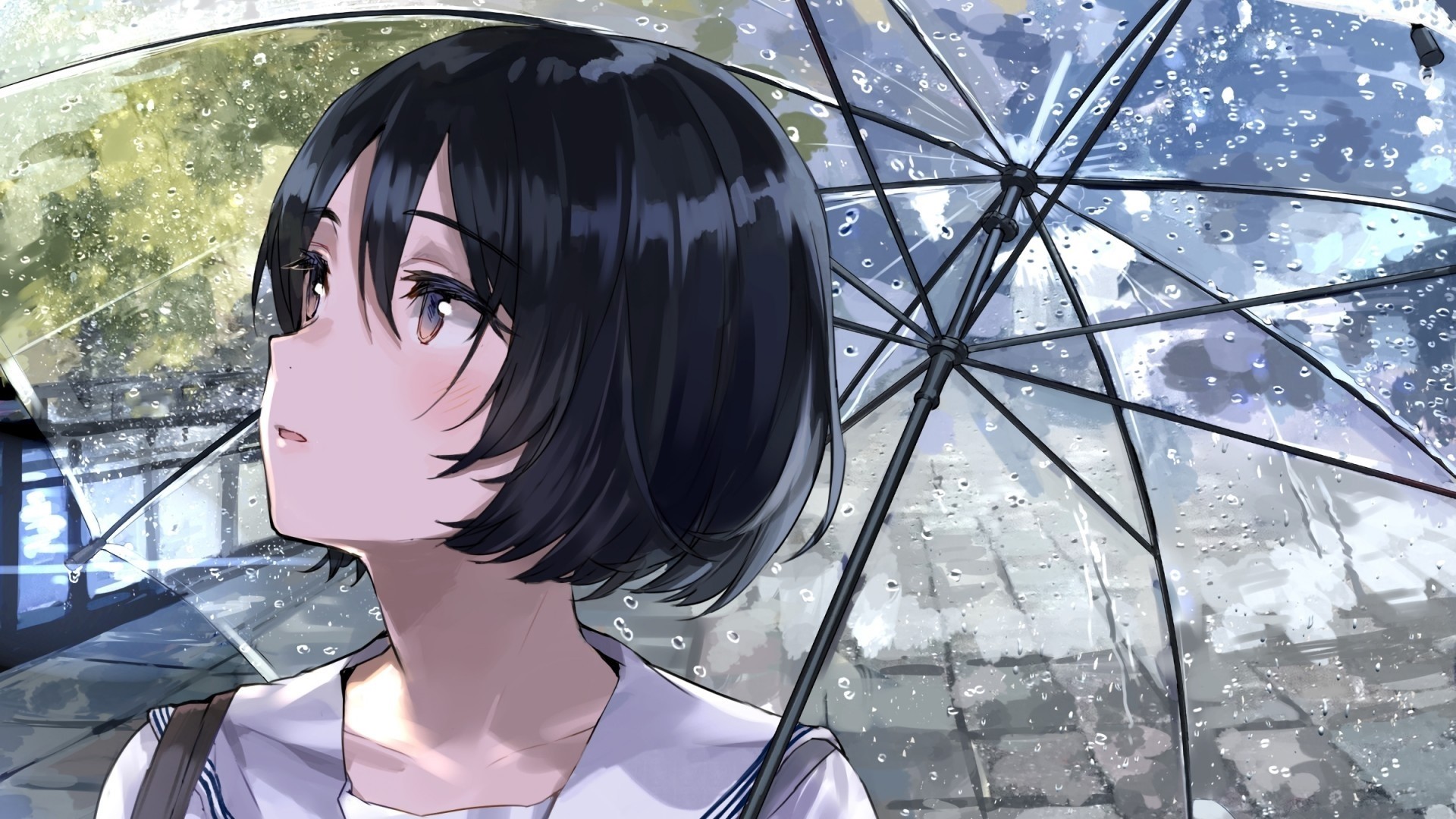 Anime Girl Short Hair Wallpaper theme