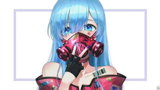 Anime Girl With Gas Mask Background Wallpaper