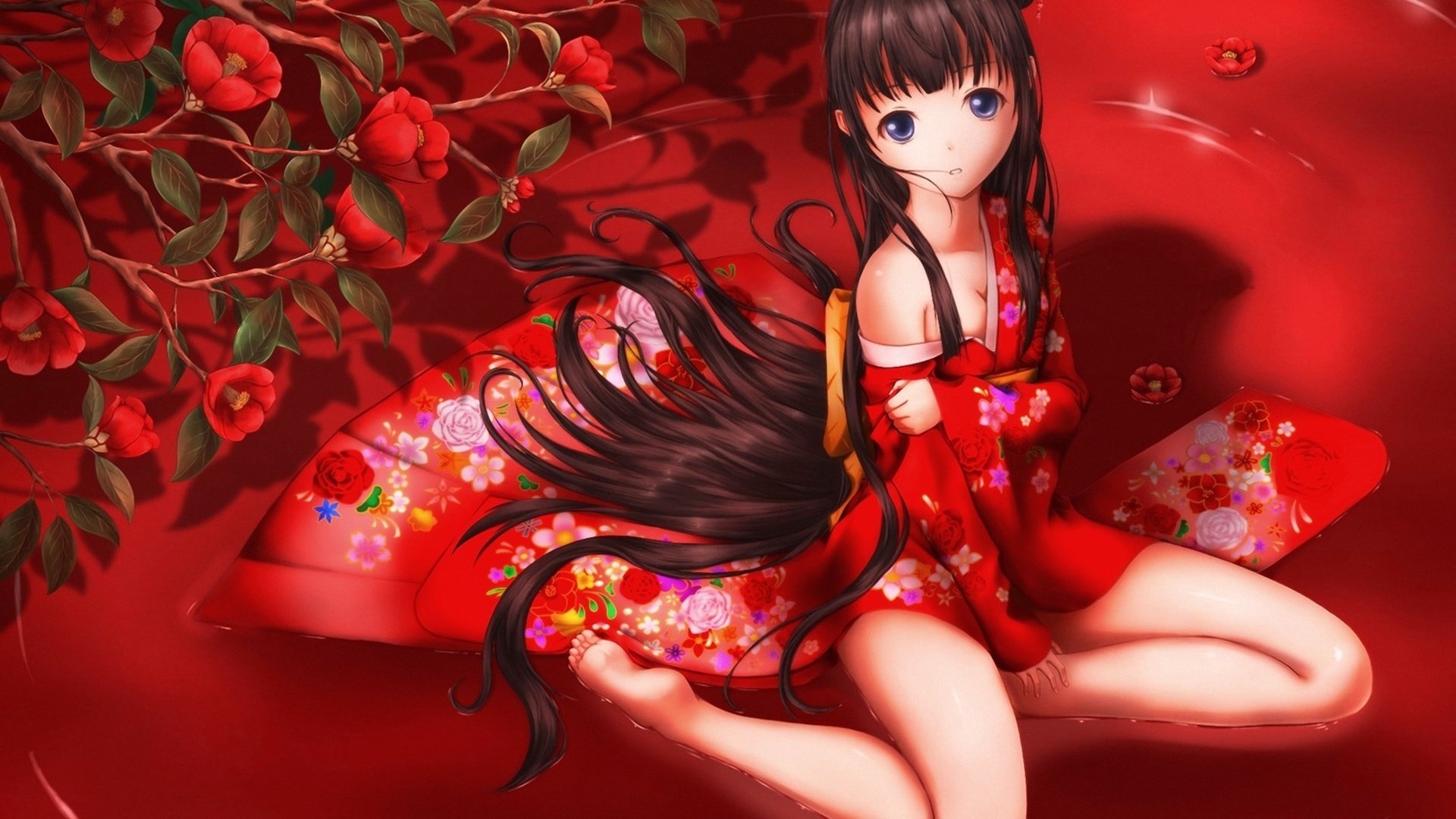 Red Anime Girl Free Wallpaper