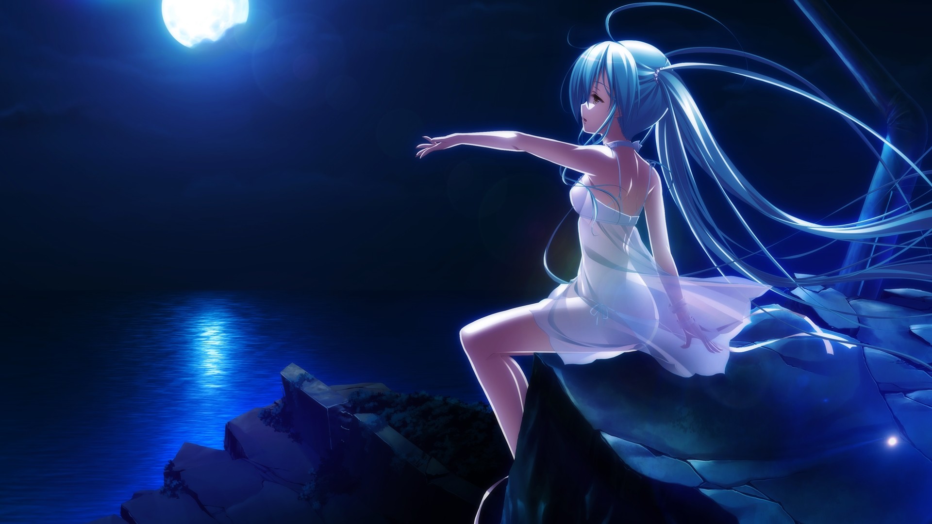 Night Anime Girl Desktop Wallpaper