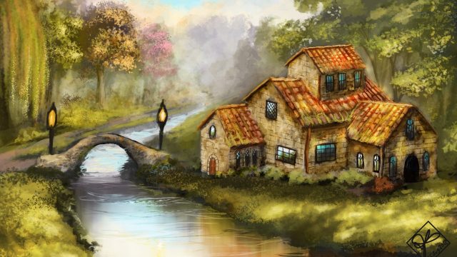 House By The River Art Wallpaper image hd