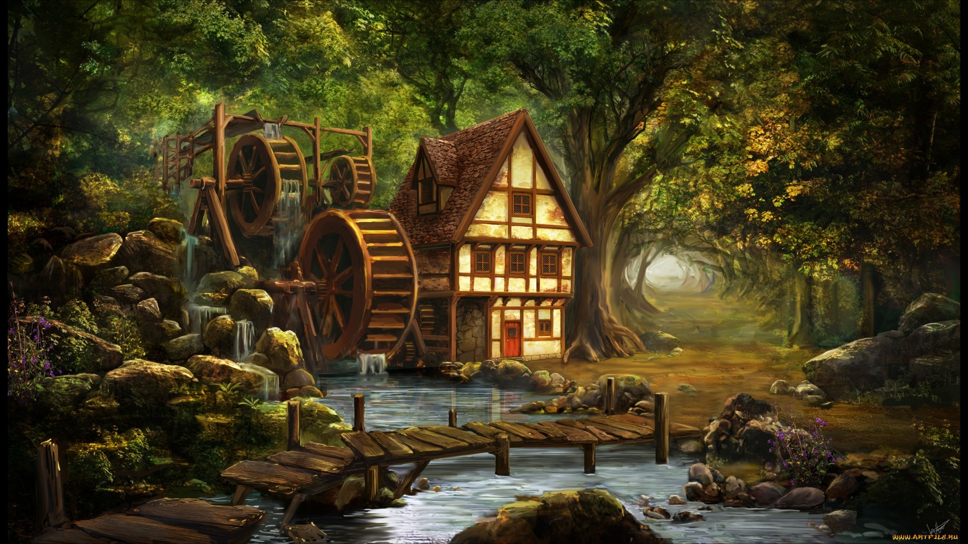 House By The River Art PC Wallpaper