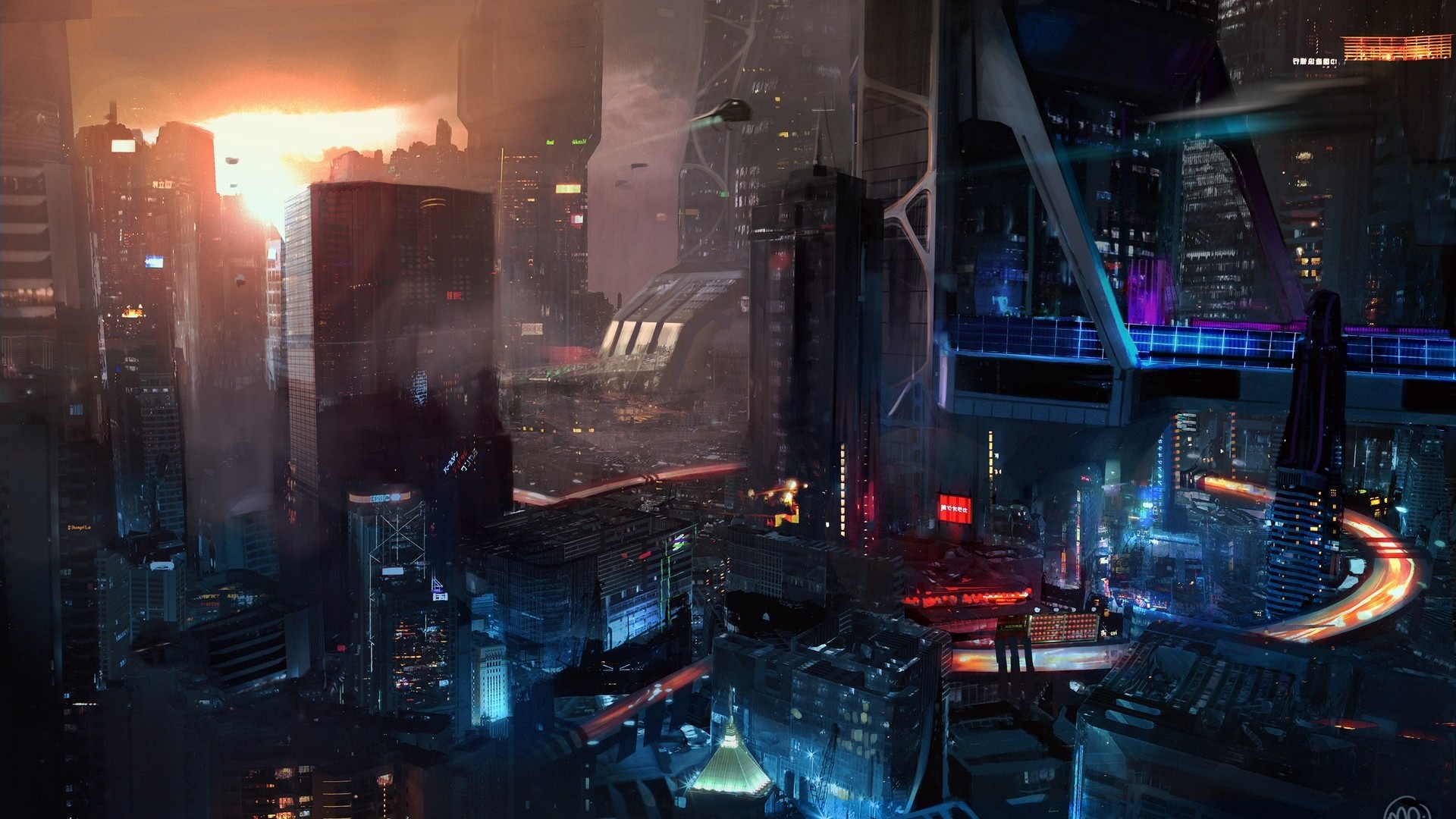 Cyberpunk City Art Desktop Wallpaper