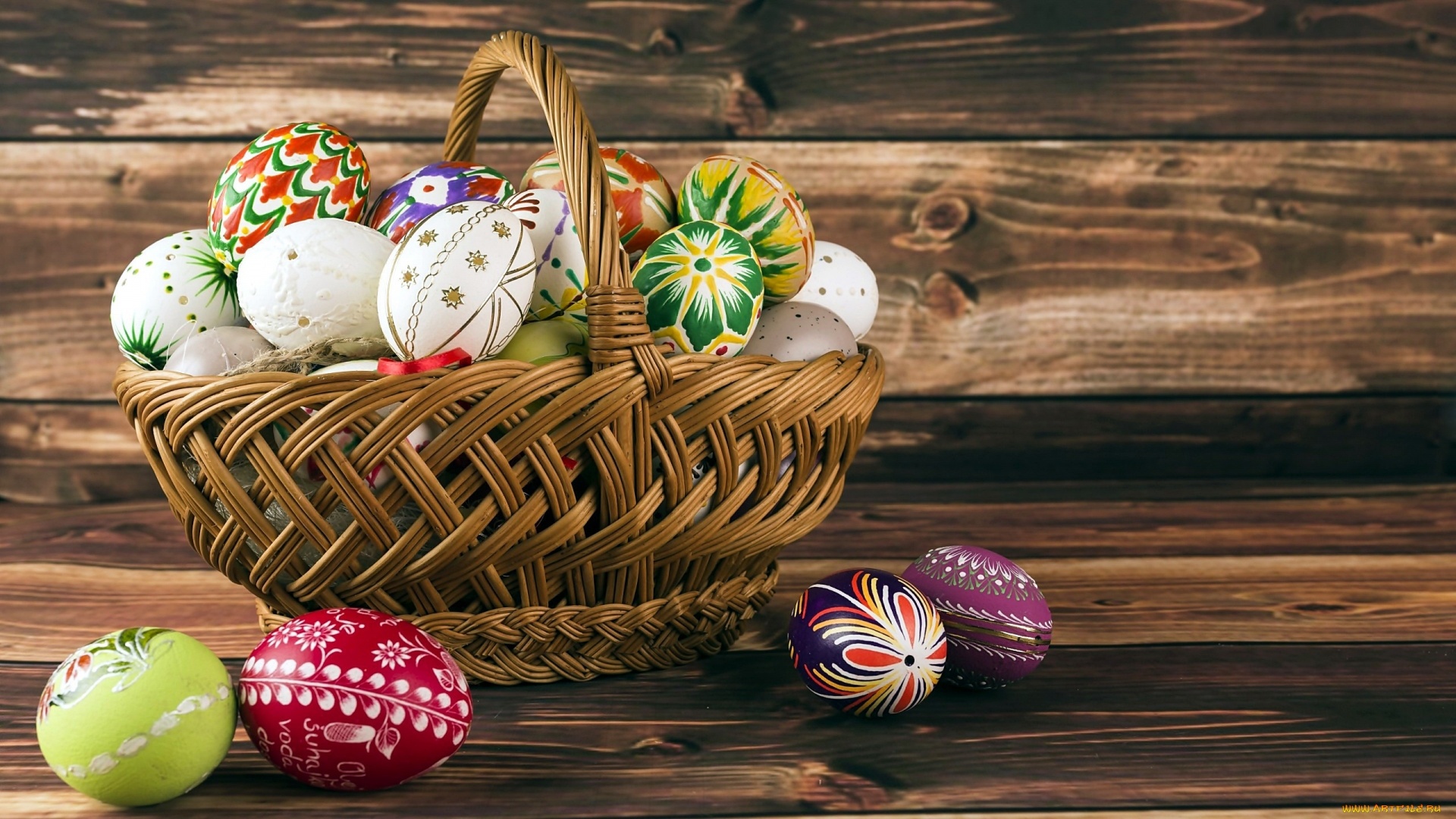 Easter Eggs In A Basket HD Wallpaper