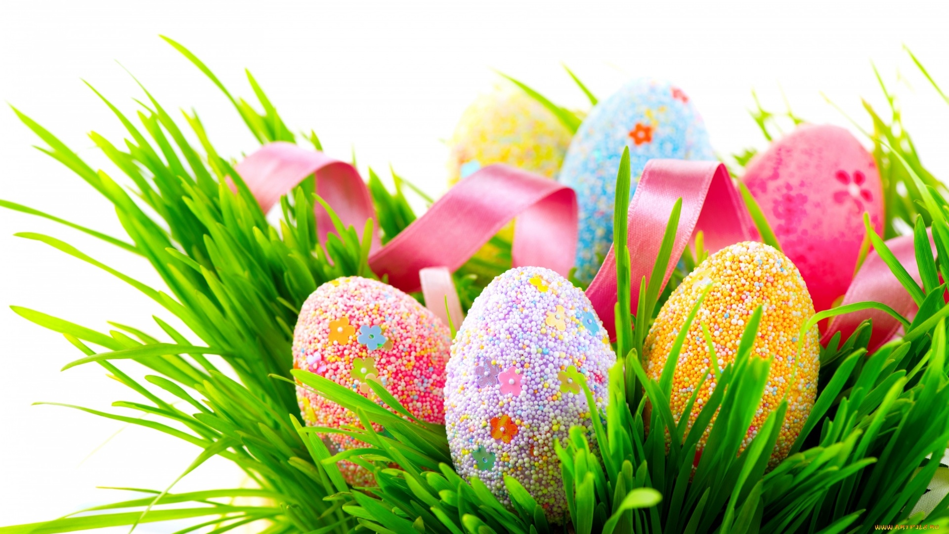 Easter Eggs With Ribbon Picture