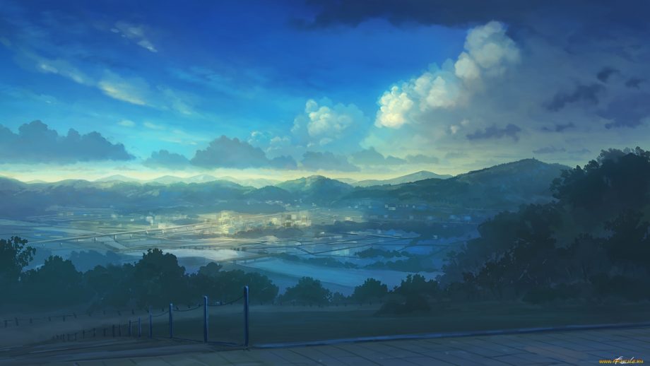 26 Anime Landscape with Clouds - Wallpaperboat