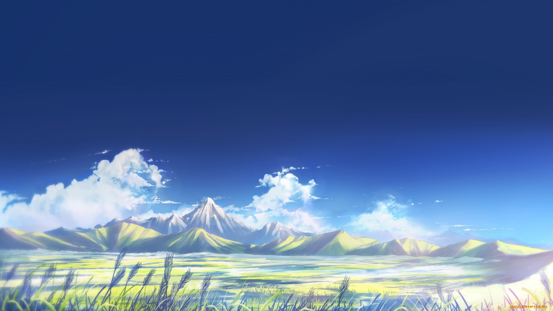Anime Landscape With Clouds laptop wallpaper