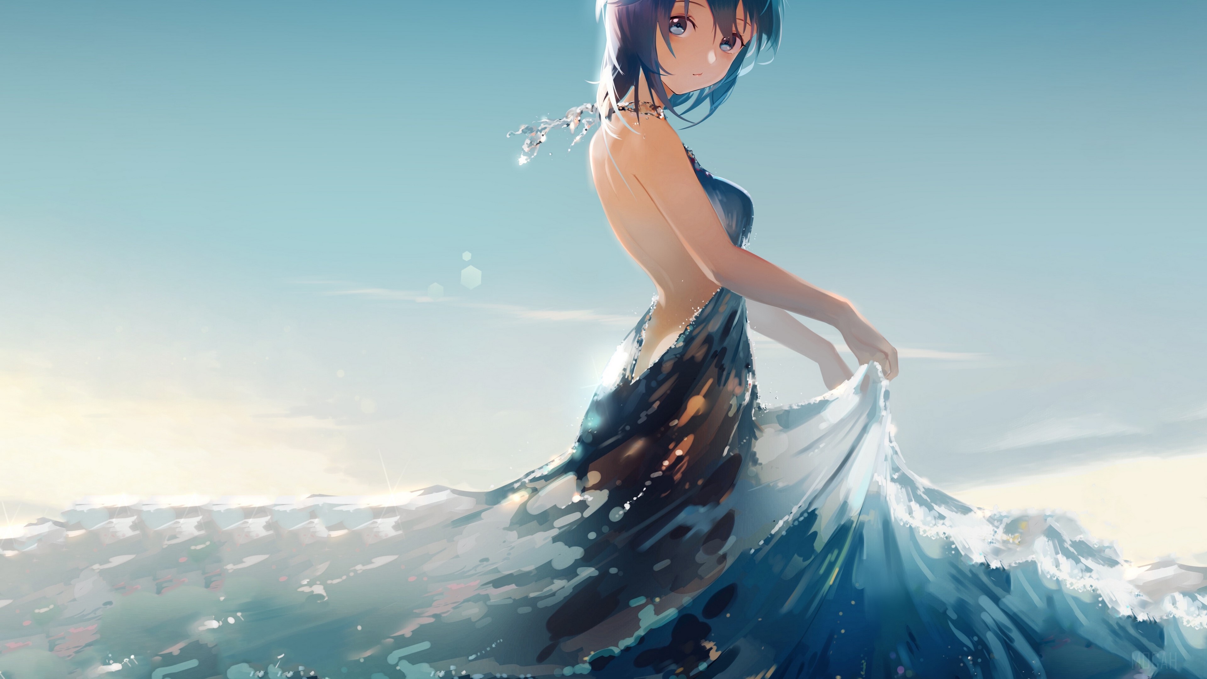 Anime Girl And Water laptop wallpaper