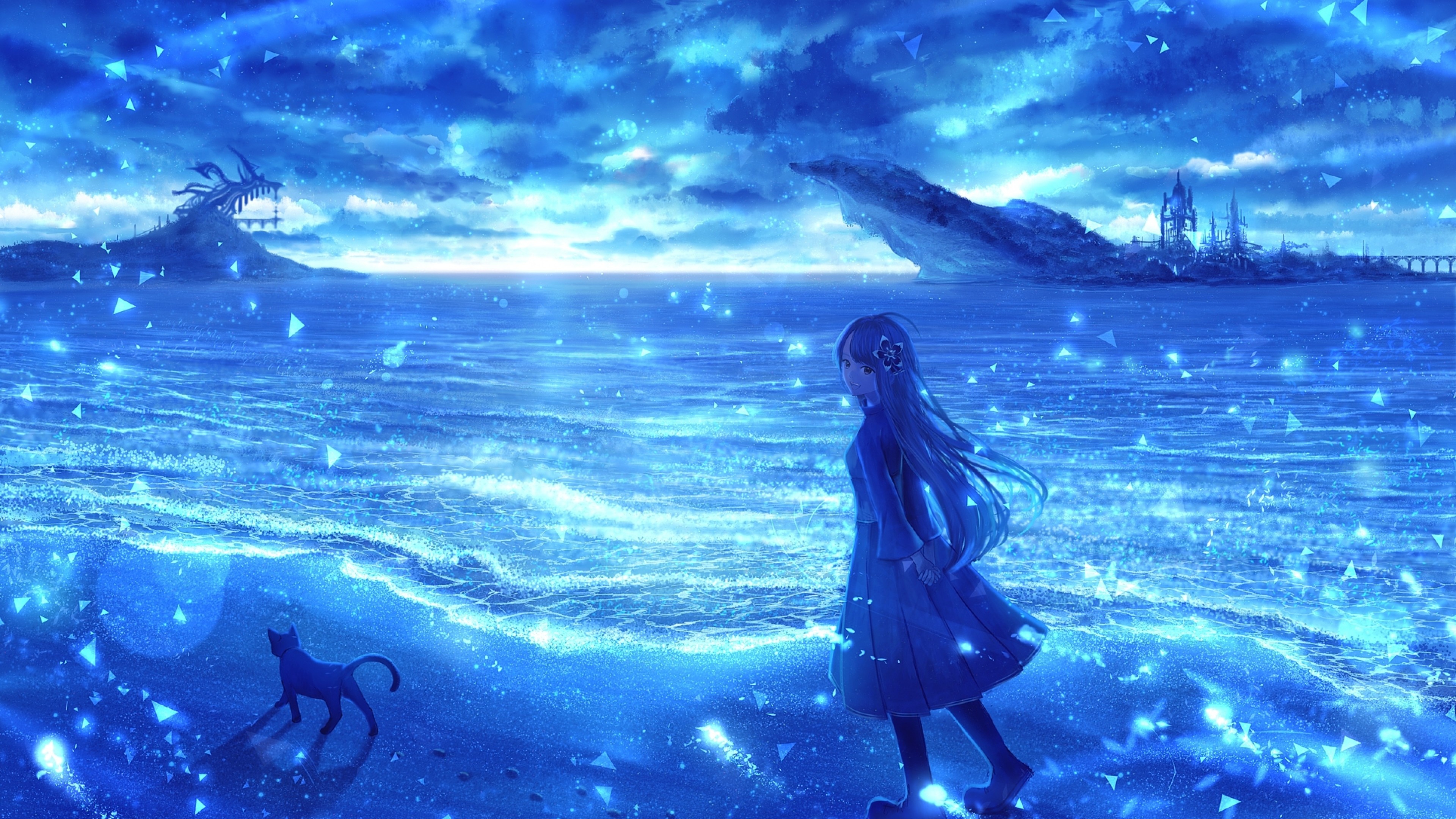 Anime Girl And Water hd background