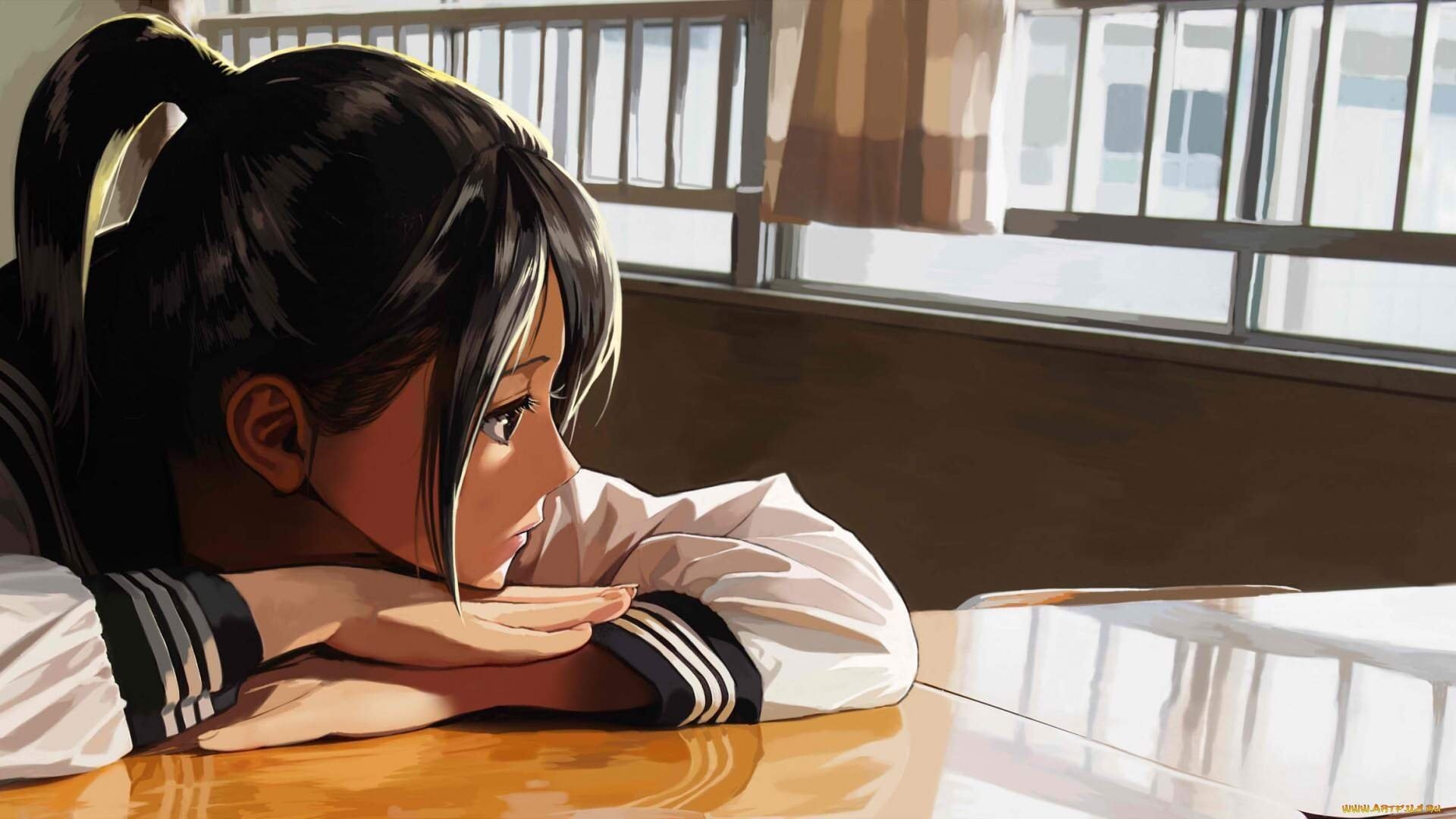 Anime Thoughtful Girl desktop background