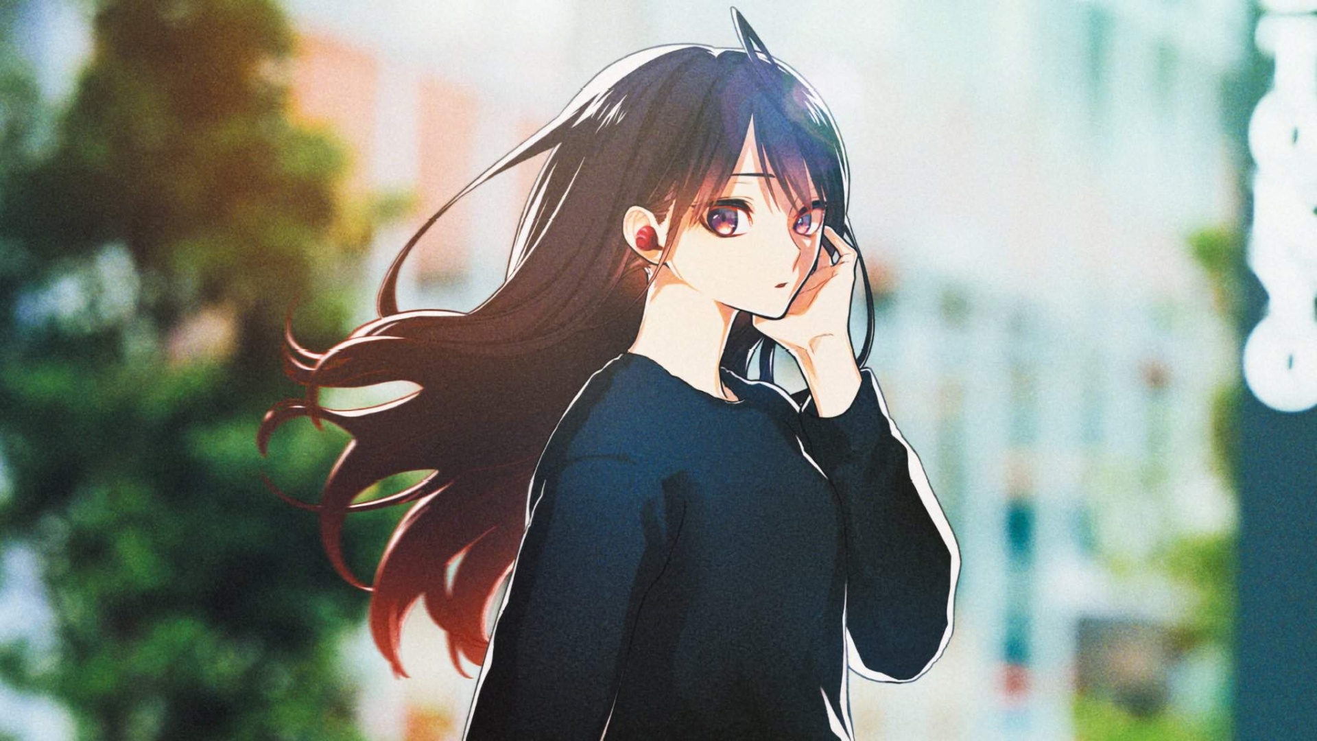 Anime Thoughtful Girl best background