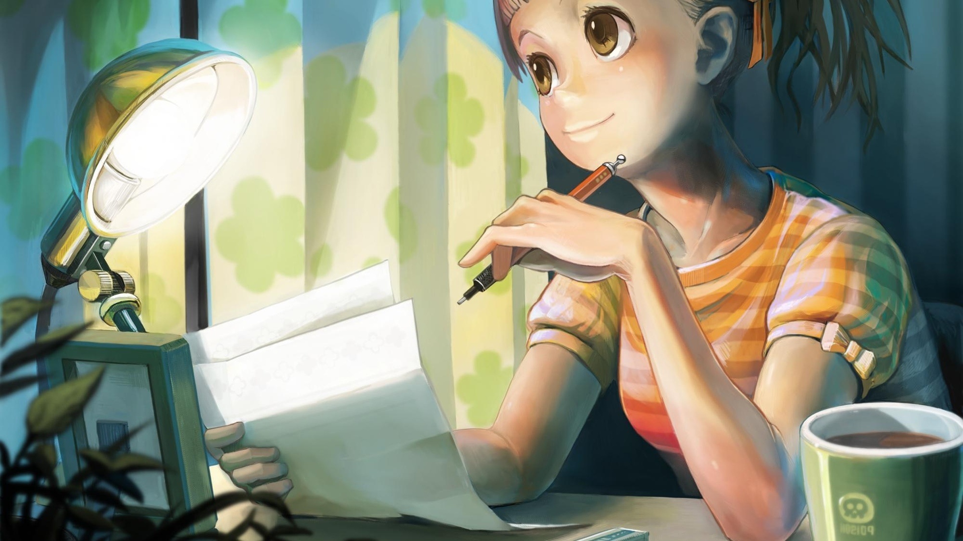 Anime Thoughtful Girl desktop wallpaper