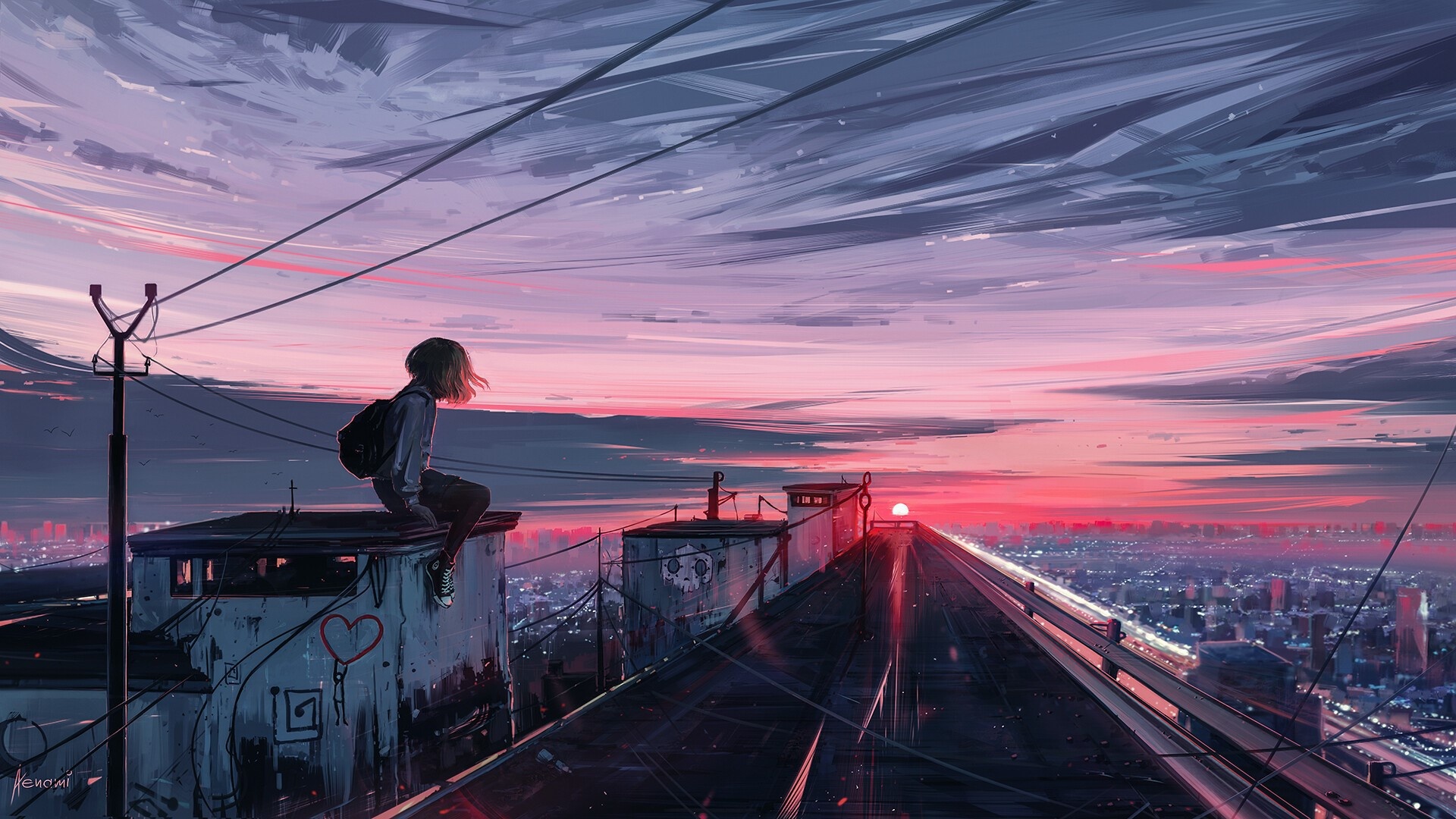 Loneliness Anime City desktop background