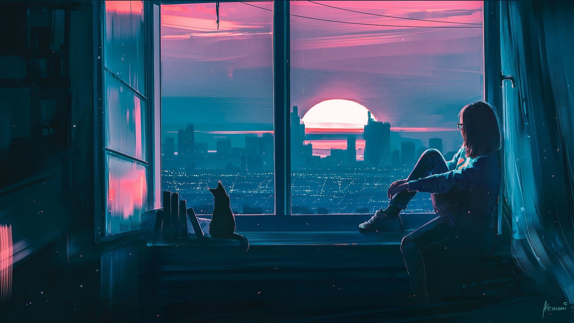 Loneliness Anime City desktop wallpaper