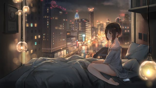 Loneliness Anime City pc wallpaper