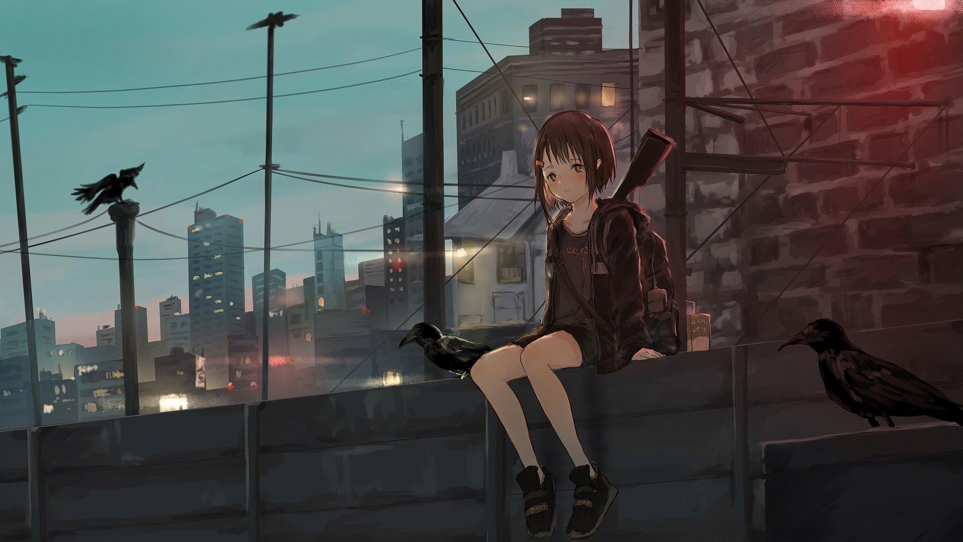 Loneliness Anime City laptop wallpaper