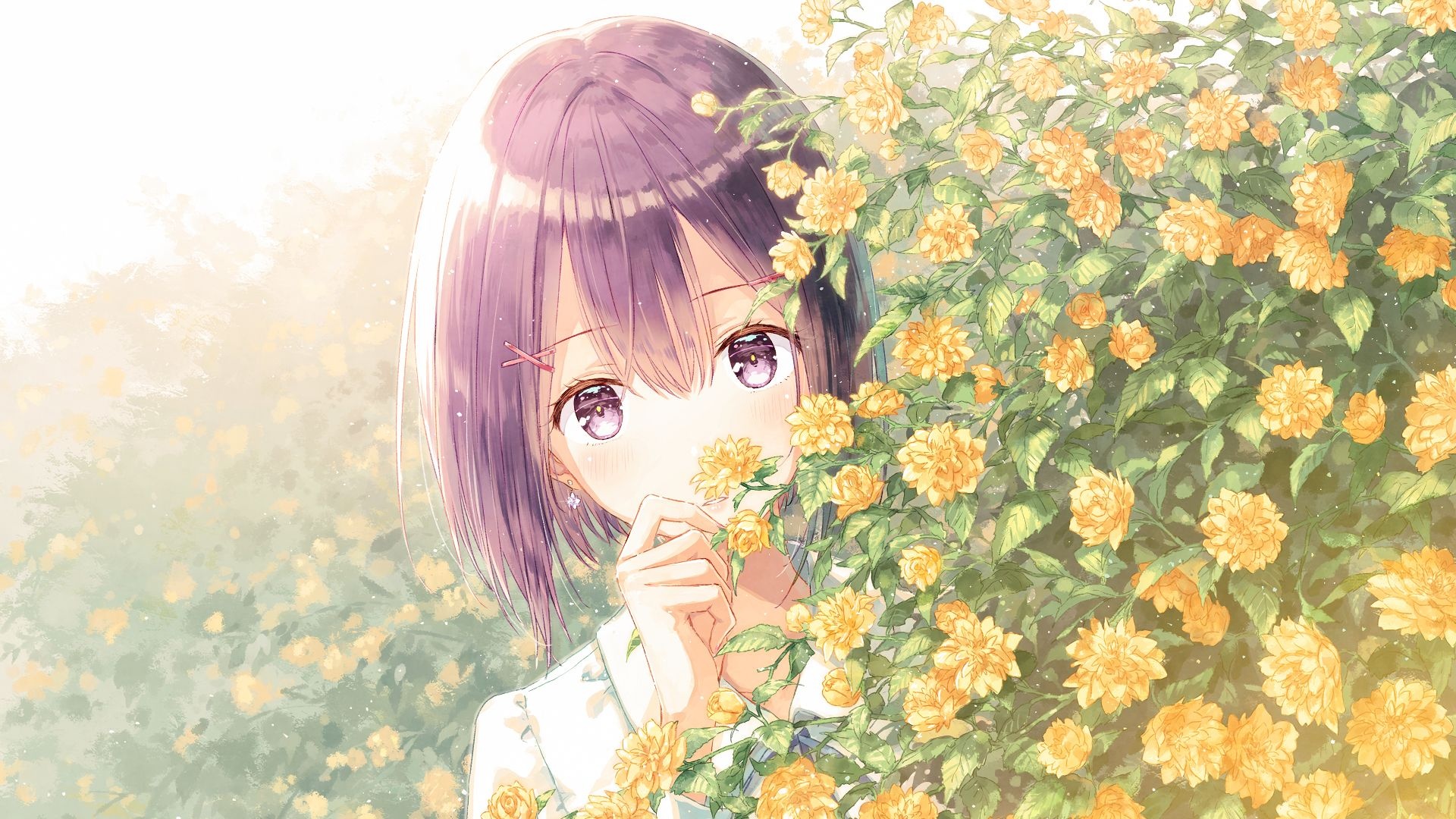 Anime Girl And Flowers 1080p wallpaper
