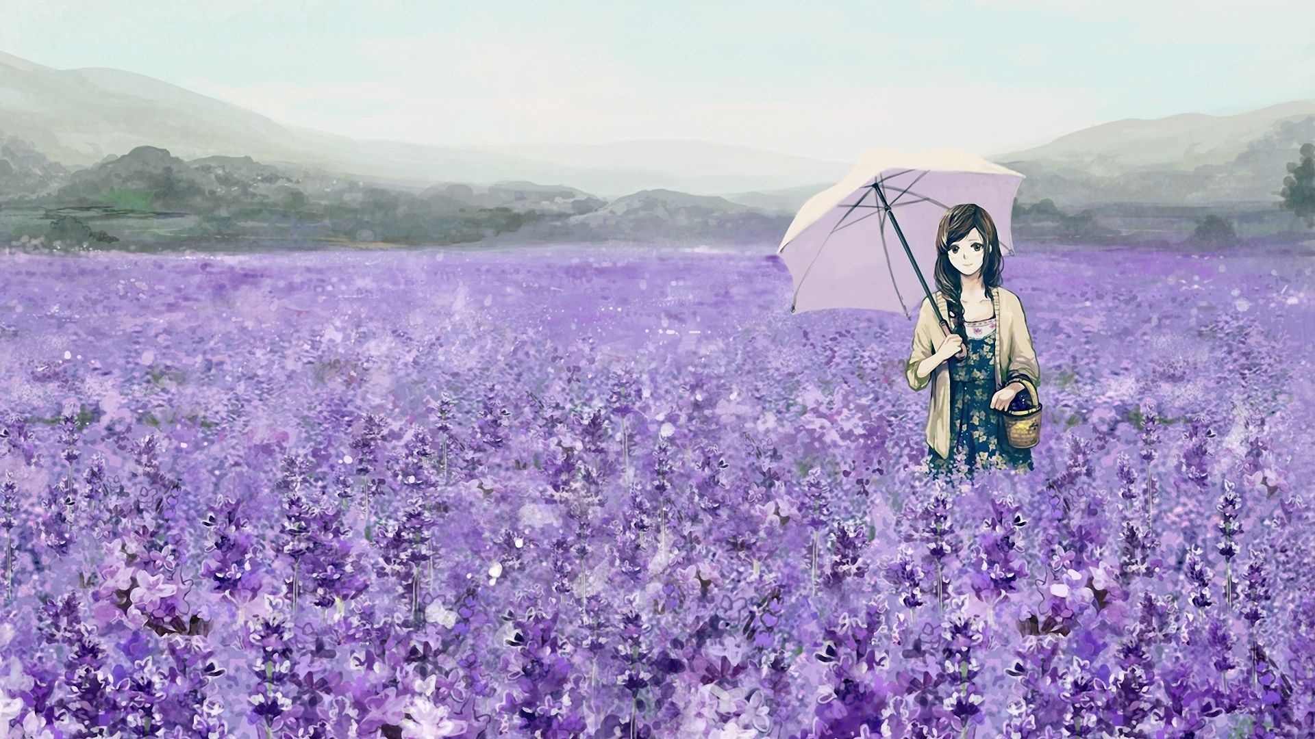 Anime Girl And Flowers background picture