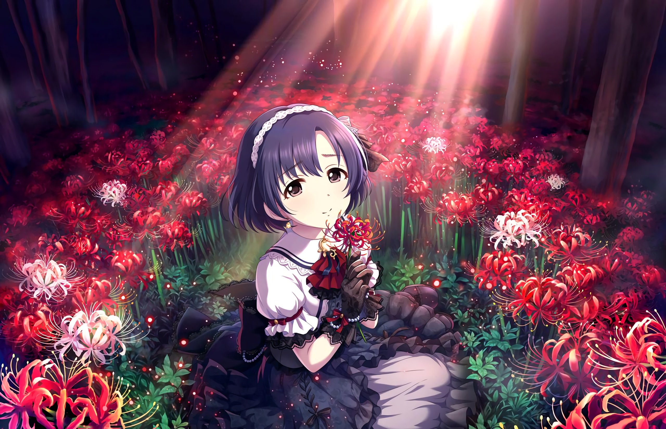 Anime Girl And Flowers desktop wallpaper free download