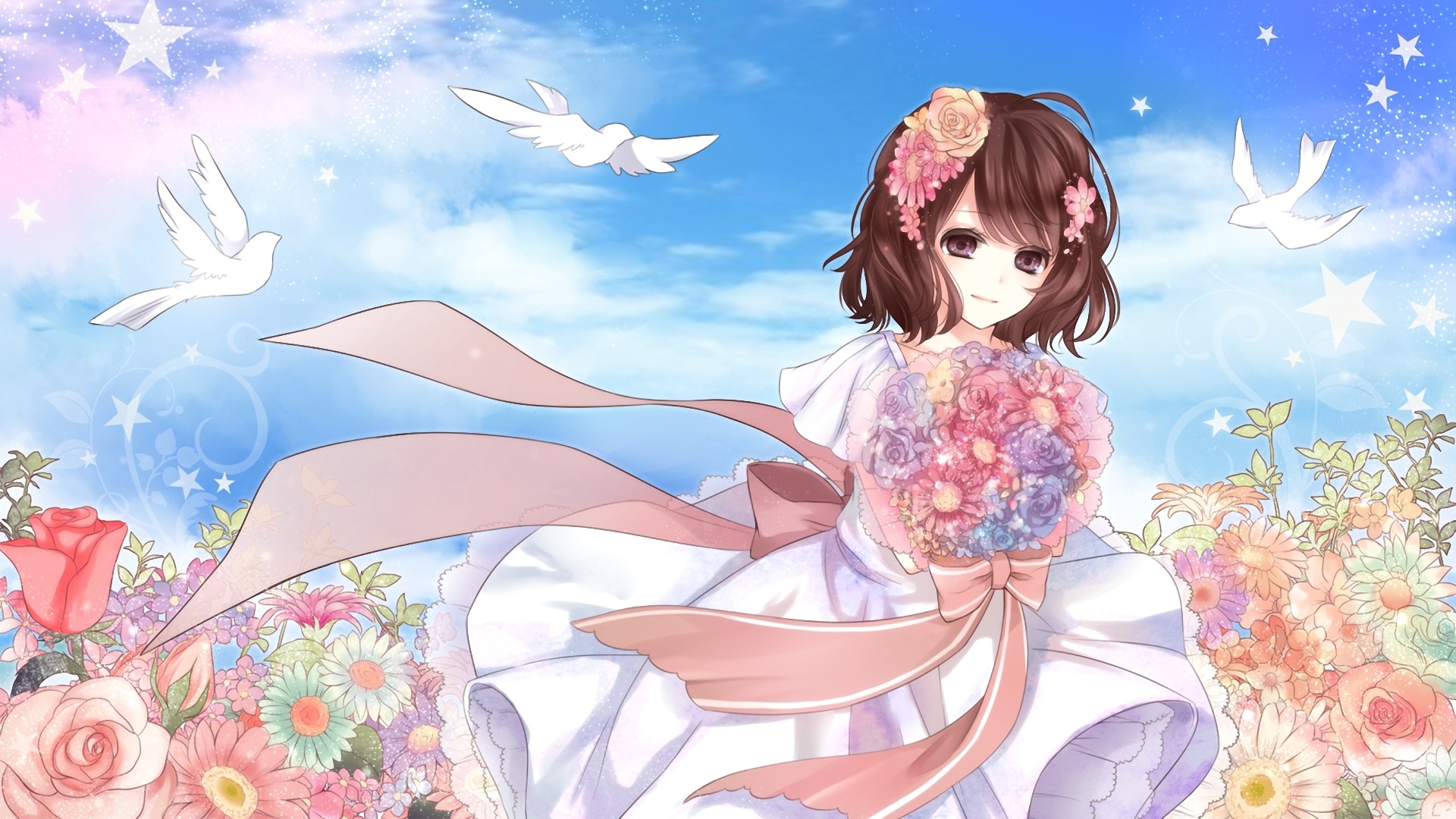 Anime Girl And Flowers cool background