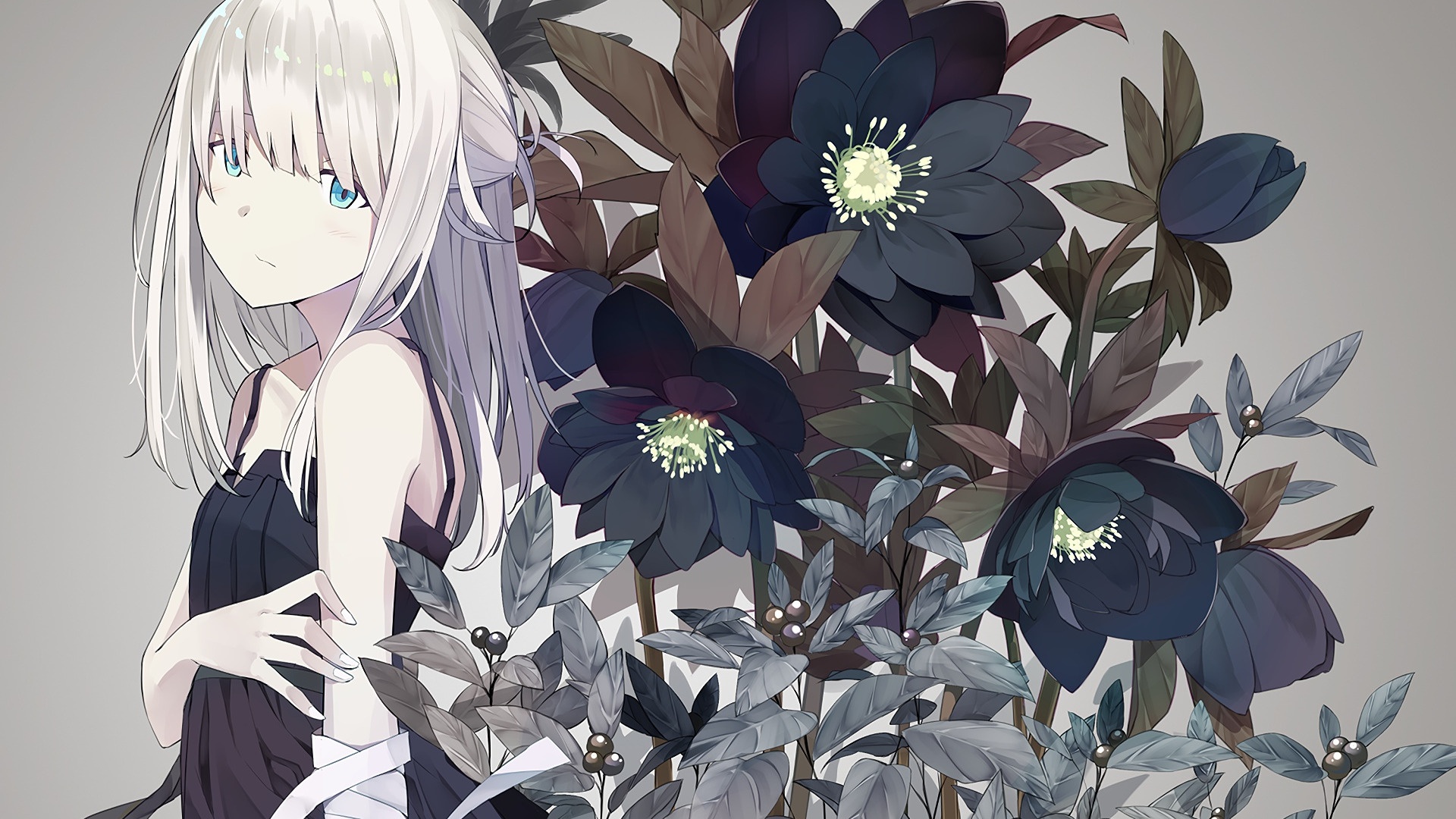 Anime Girl And Flowers free image