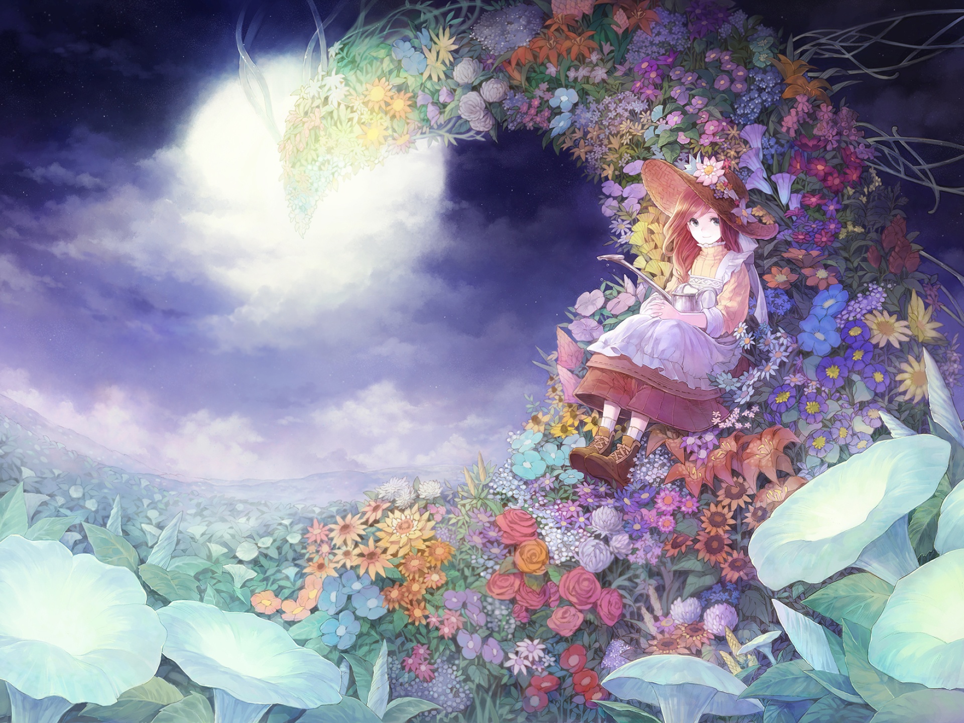 Anime Girl And Flowers free background